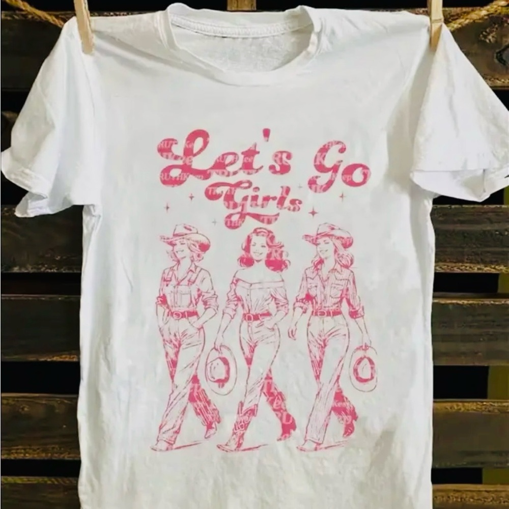 Let’s Go Girls White Graphic Tee with Pink Print